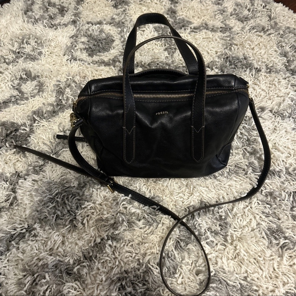 Fossil Black Satchel with Adjustable Strap